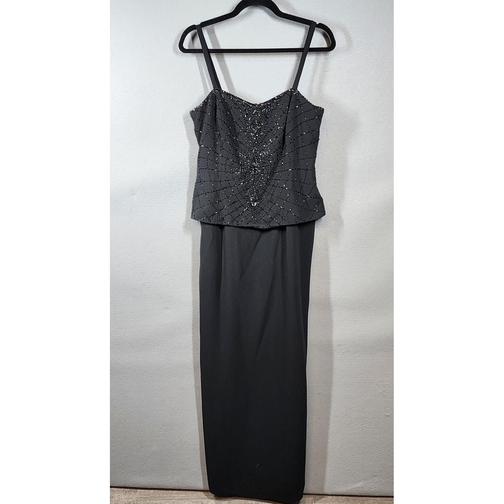 Karen Miller Dress Womens 10 Black Beaded Bodice Spaghetti Strap Evening Gown‎